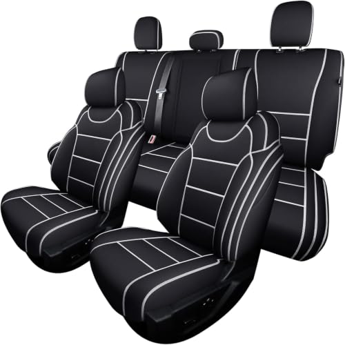 Image of Coverado Car Seat Cover Custom for Ford 2015-2026 F150 Crew Cab & 2017-2026 F250 F350 F450 Truck, Waterproof Stretch Fabric Full Set, Black & White Line
