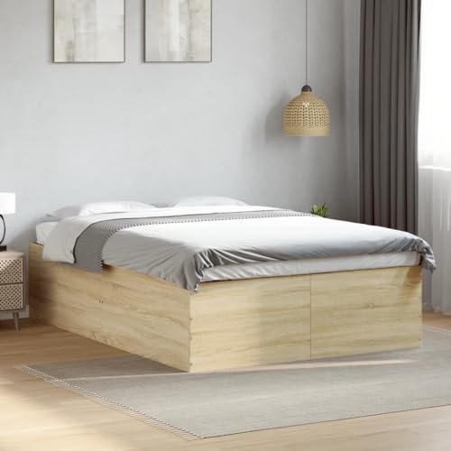 vidaXL Bettgestell, Bett Doppelbett für Schlafzimmer, Bettrahmen mit Lattenrost, Schlafzimmerbett Modernes Design, Sonoma-Eiche 140x200cm Holzwerkstoff