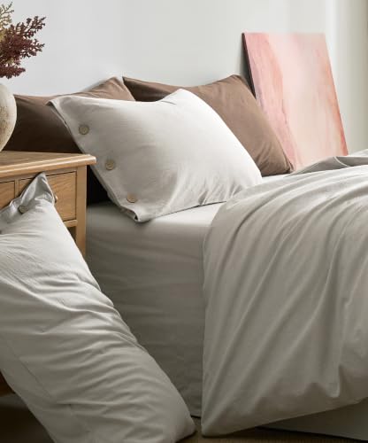 Image of JELLYMONI 100% Washed Cotton Natural Gray Duvet Cover Cal King | OEKO-TEX Certified, Soft, Breathable Linen-Look Bedding with Natural Wrinkle Texture, Button Closure, 3-Piece Set, 104 inchx98 inch