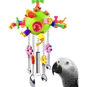 KATUMO Bird Toys, Parrot Pull Spoons Toys Wooden Corks Colored Chew Toys for African Grey Conure Caique Amazon Parrot Quaker Small Cockatoo Mini Macaw Cockatiel Small-Medium Birds