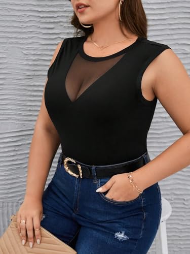 MakeMeChic Women's Plus Size Mesh Sheer Sleeveless Camisole Round Neck Summer Casual Tank Top4