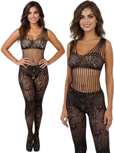 Image of ToBeInStyle Women's Assorted Bodystocking Sheer Opaque or Fishnet Crotchless Lingerie Bodysuit
