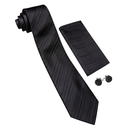 Image of Barry.Wang Tie Sets for Men Silk Stripe Necktie Woven Checkered Handkerchief Cufflinks Formal Business Wedding