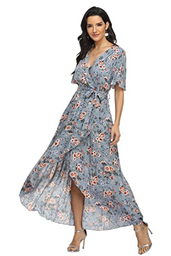 Image of VintageClothing Women's Wrap V Neck Floral Summer Dresses High Low Maxi Casual