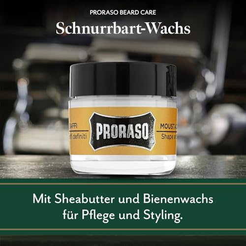 Proraso Moustache Wax, Wood and Spice, 15 ml, Schnurrbart Wachs mit Shea Butter und Bienenwachs für Pflege und Styling des Gesichtshaars, Made in Italy