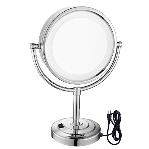 GURUN 5x Magnification Tabletop Double Sided LED Lighted Makeup Mirror, 8.5-Inch,Chrome Finish M2208D(8.5in,5x)