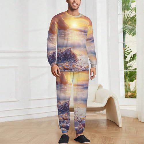 Sunset Sea Shells Pajama Set Long Sleeve Lounge Sets Sleepwear 2 Pjs Nightwear for Men Women2
