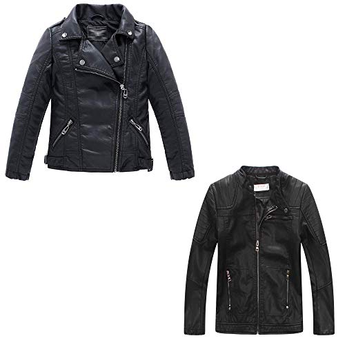 LJYH Children Collar Motorcycle Faux Leather Coats Kids Bomber PU Leather Jackets Boys'Soft Biker Outerwear Coats Black 9/10yrs