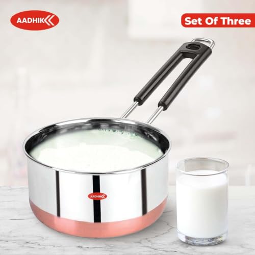 Image of AADHIK Stainless Steel Sauce Pan Set with Lid, 1L, 1.5L & 2L, Set of 3