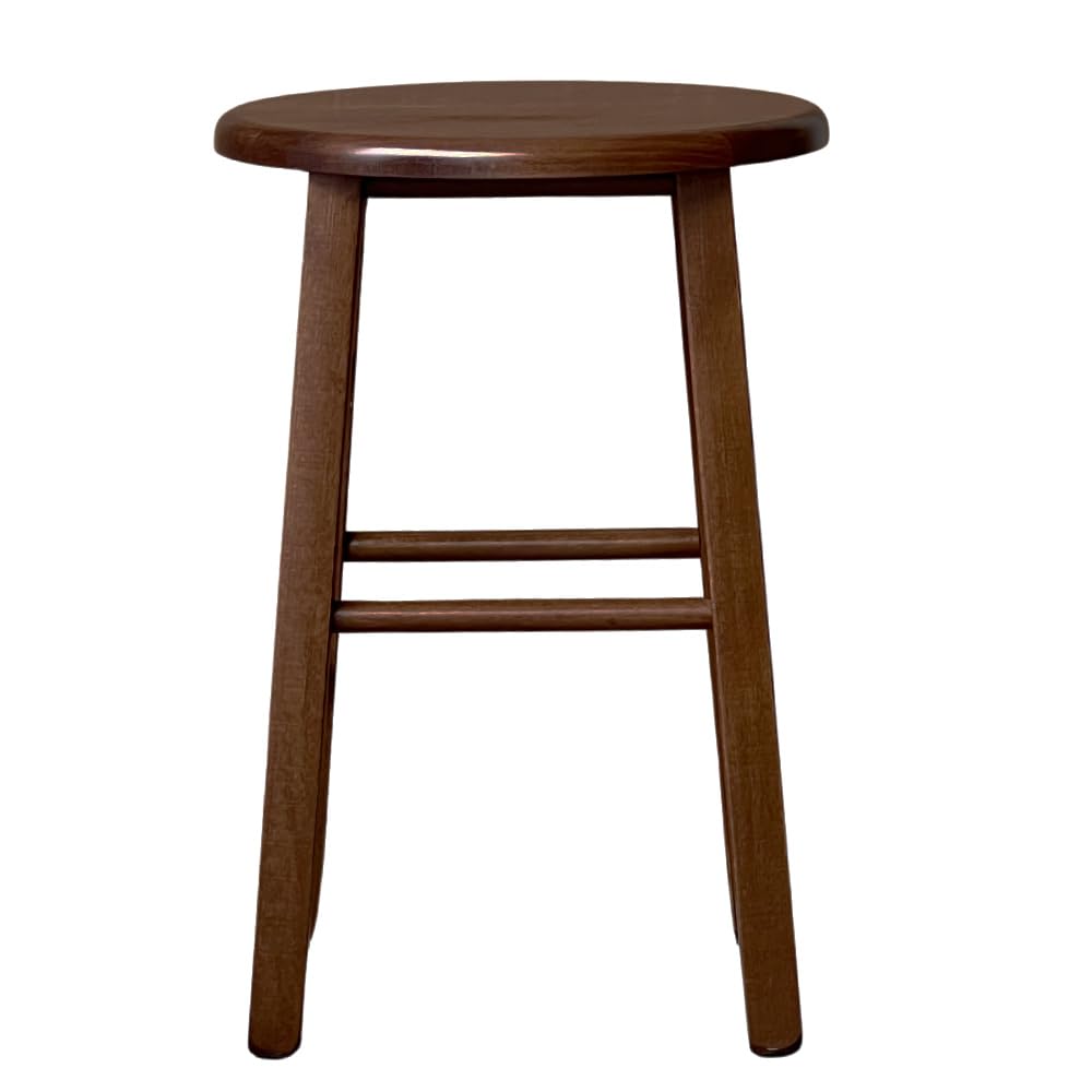 OKAFFAREFATTO MADDALONI Taburete bajo de bar de madera de 47 cm de altura con asiento redondo de madera de nogal oscuro con patas rectas ya montado