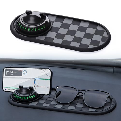 Multifunctional Car Anti-Slip Mat Car Anti Slip Mat Phone Holder with Temporary Parking Number 360 Rotating Adjustable Universal Fit Anti-Slip Mat for Phones Sunglasses and Keys Gadget