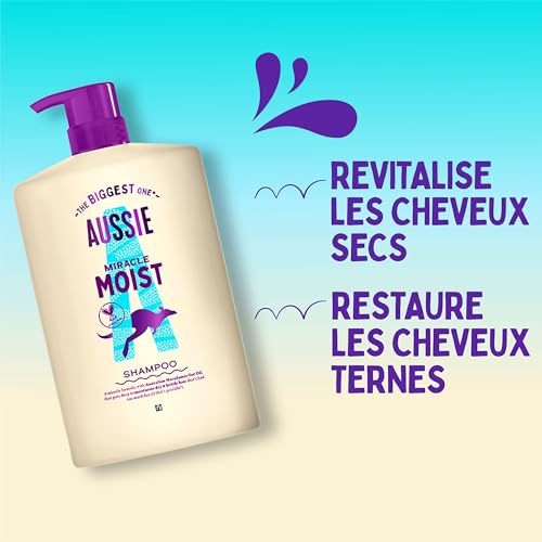 Aussie Miracle Moist Shampoo 1000ml, Formule Hydratante Pour Revitaliser et Restaurer les Cheveux Fragiles et Secs, Infusé l'Huile de Noix de Macadamia Australienne, Sans Cruauté – Image 3