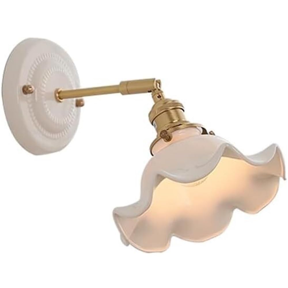 HPTHLY Mid Century Ceramics Hallway Small Wall Sconce Brass Adjustable Bedside Reading Wall Light Fixtures Indoor Entrance Wall Mount Lamp For Bathroom Corr