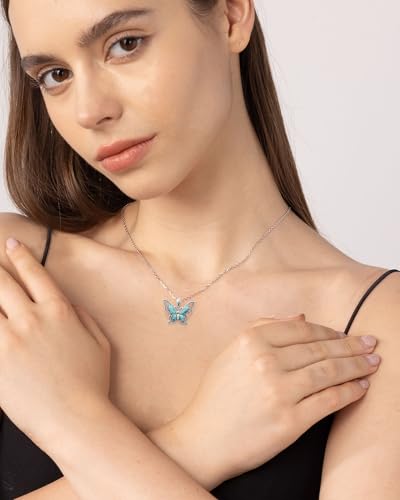 925-Sterling-Silver Turquoise Butterfly Necklaces for Women - Vintage Oxidized Butterfly for Friends Pendants, Exquisite Necklace to Gift Her for Christmas, Thanksgiving, and Birthdays for Her2
