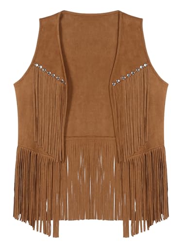 Jhaoyu Men's Western Wear Cowboy Waistcoat Suede Leather Beaded Vest Fringe Long Tassel Jacket4