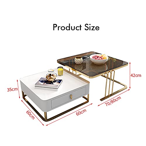 Quadratischer Couchtisch-Set, moderner Akzenttisch, Schreibtisch mit Stauraum, Kunstmarmor-Glasplatte und Metallrahmen, für Wohnzimmer, Büro, Balkon, B 6070 cm (A 60 x 70 cm) – Bild 4