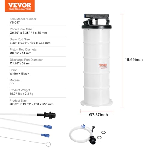 Image of VEVOR 6.5L Manual Fluid Extractor Pump, Oil Changer Vacuum Fluid Extractor, Oil Extractor Change Pump for Automotive, Oil Change & Fluid Change Tool with Dipstick and Suction Hose (6.5L)