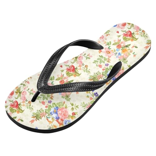 Floral Beige Flip Flops for Beach Thong Sandals Anti-slip Lightweight Shower Shoes for Travel Summer Outdoor2