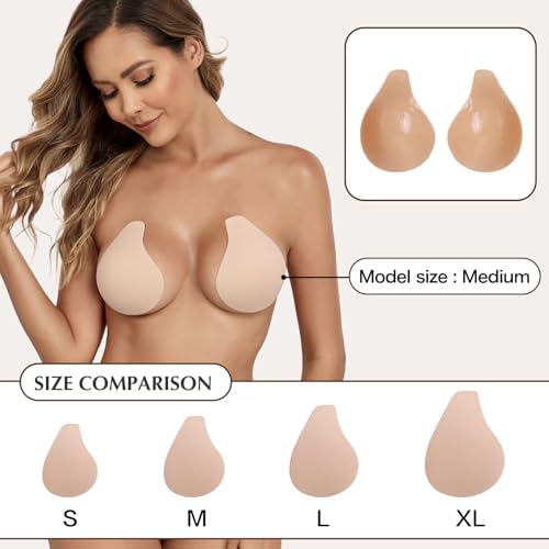 Image of Bontierie Nipple Covers Sticky Push up Bra Added Lift Seamless Ultra-Thin Pasties Women Adhesive Bras