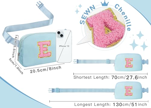 Image of COSHAYSOO Valentines Birthday Initial Gifts for Teen Girls 5 6 7 8 9 10 11 12 13 14 Year Old Blue Fanny Pack for Girls Belt Bag Crossbody Travel Purse Unique Trendy Fashion Stuff Chenille Letter E