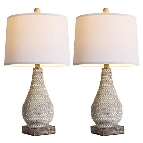 BOBOMOMO Retro 24.8'' Table Lamp Set of 2 for Bedroom Living Room Traditional Nightstand Lamps with White Fabric Shade