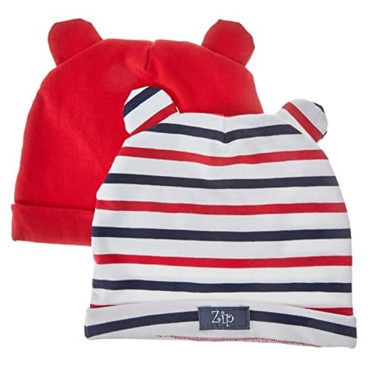 Gorro Orelhinha (02 peças), Zip, listrado/vermelho