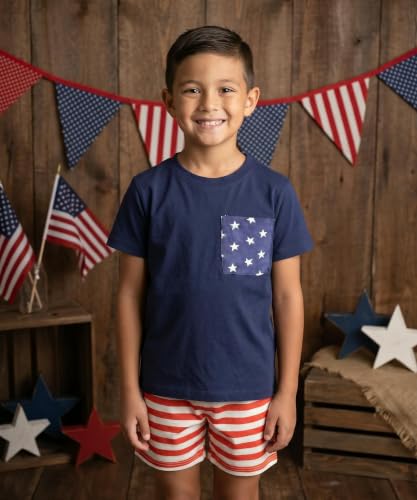 Image of Boys 2pc Shorts Set Outfit Short Sleeve Shirt with Classic Applique Print and Shorts