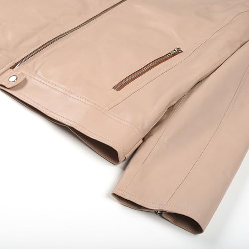 Men's Beige Leather Jacket | Slim Fit | Genuine Lambskin | Biker Style | Zip Pockets | Vintage Moto Fashion 6