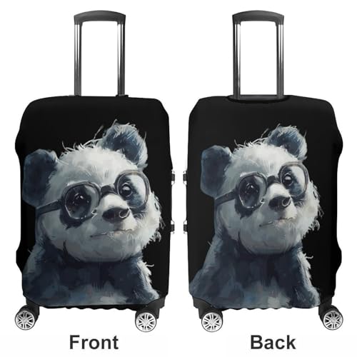 Panda Bear with Glasses Funny Luggage Cover Suitcase Protector Washable Travel Baggage Covers Fit 19-32 Inch3