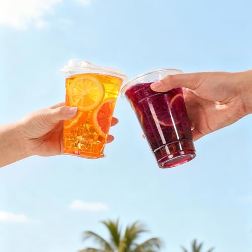 Goodluck Plastic Cups with Lids, 100 Pack 16oz/454ml Clear Cold Beverage Iced Coffee Plastic Cup for Smoothies, Milkshakes, Iced Tea - Summer, Party, Picnic, Takeaway Essentials - Image 6