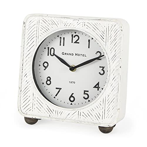 Mercana Karl Rustic White Iron Rounded Square Table Clock 69486