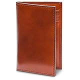 Bosca Men's Leather Card Holder Wallet – Italian Full Grain Vegetable Tanned Credit Card Case – 6 Card Slots, 2 Receipt Wells – Classic Glossy Finish – Gift-Ready Packaging - Amber Brown
