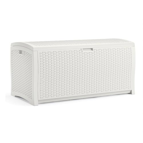 Suncast DB9200WD White Wicker Resin Deck Box, 99 gallon
