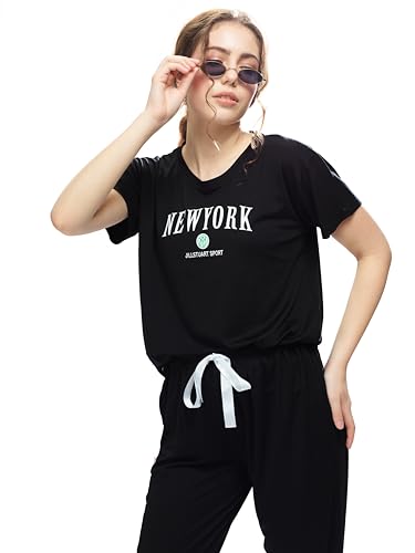 Image of WEET Printed Round Neck Half sleeves Co-ord set Tracksuit For Women