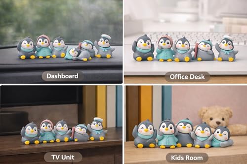 Image of Cute Penguin Miniature Figurines Set of 6 for Home Decor, Car Dashboard & Office Desk Decoration, Resin Decorative Showpieces, Gift Item for Kids, Couples & Friends (Set of 6)