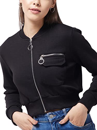 Image of Miss Chase Women's Polyester Full Length Round Neck Full Sleeve Solid Bomber Crop Jacket