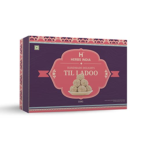 Image of HERBS INDiA HomeMade Special Till Laddu Pure Jaggery (Gud) White Till & Peanut Ladoo 350g | Sesame Balls|for Any Occasion