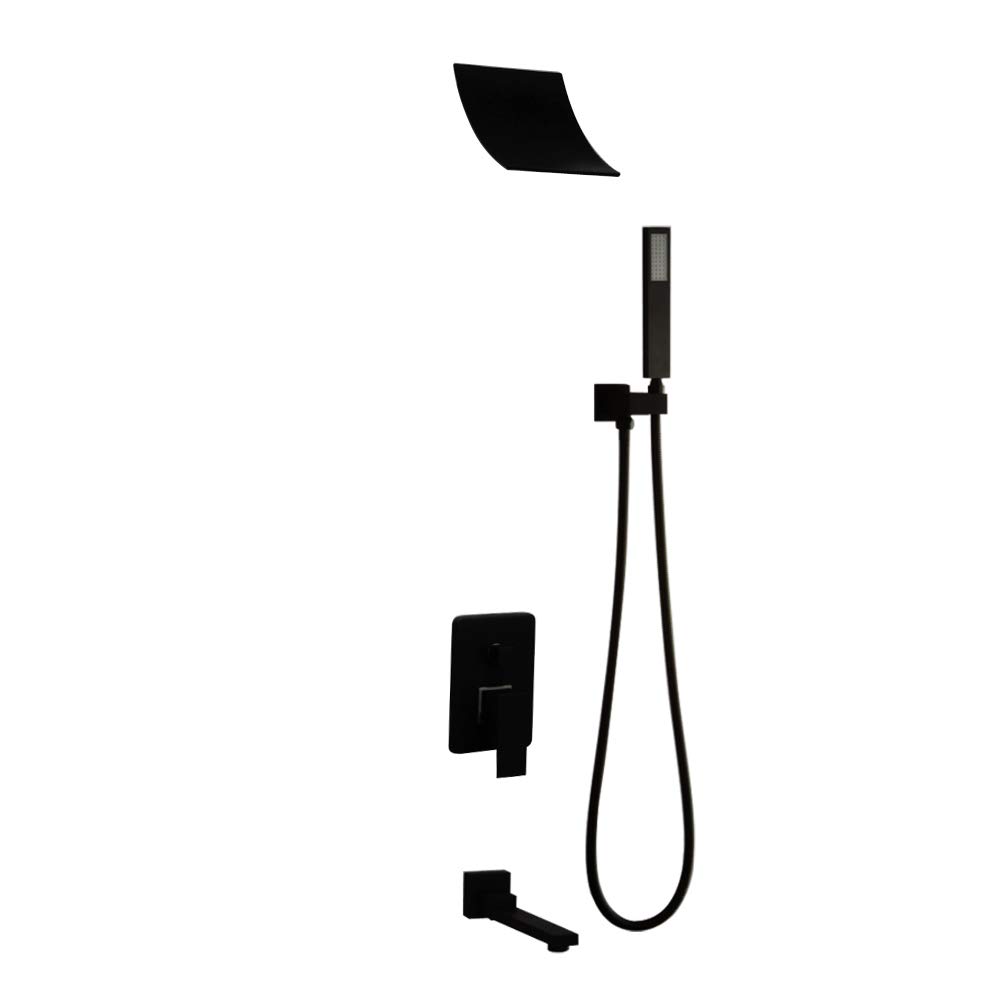 CWCQGH Black Shower Mixer Brass Waterfall Shower Set Rain Faucets Bathroom Concealed Mixer Wall Mounted Shower