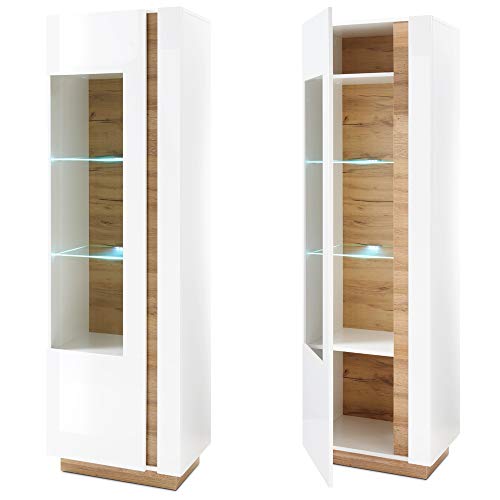 Lomadox Wohnwand mit 2 Vitrinenschränken in weiß Glanz und Grandson Oak Eiche Nb. – Bild 7