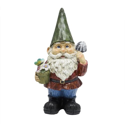 Alpine Corporation 12' Tall Outdoor Garden Gnome with Flower Pot Yard Statue Decoration