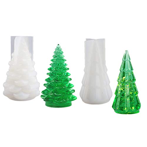 FineInno 2 Pc Christbaum Epoxidharz Form Tree Resin Mold LED Lampe Silikonformen für DIY Desktop Ornaments Kerzenhalter Teelichter