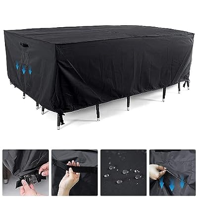Tempera Outdoor Dining Set Cover for Outside Table and Chairs, Rectangle Patio Table Covers for Outdoor Furniture, Anti-Fading, Water Resistant, 108'' x 82'' x 27.8'', Space Grey