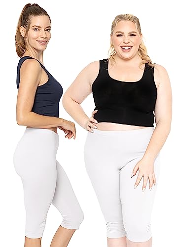 Image of STRETCH IS COMFORT Cotton Capri Leggings, Knee Length Pants, Plus Size | Soft pull-on comfort, lightweight summer feel, ankle option, casual layering, cotton leggings, black capris, under dresses