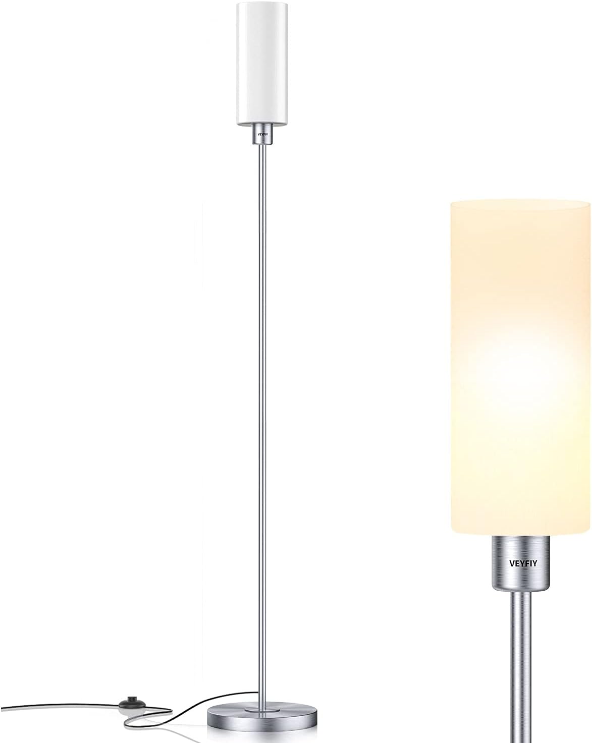 VEYFIY Floor Lamp, Floor Lamp for Living Room and Bedroom with Glass Lamp Shade, Modern Standing Lamp for Office and Home, Stylish Tall Lamp for Silver(Bulb Not Included with E26 Socket)