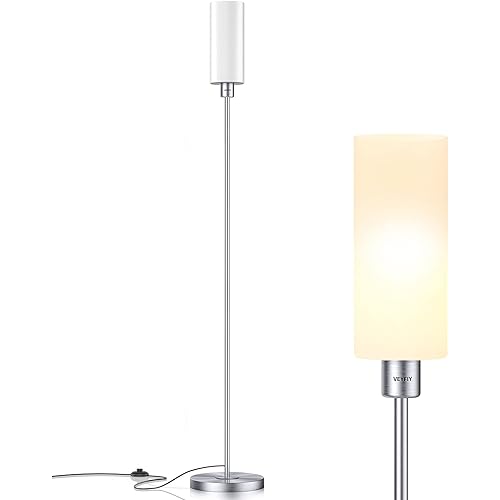 VEYFIY Floor Lamp, Floor Lamp for Living Room and Bedroom with Glass Lamp Shade, Modern Standing Lamp for Office and Home, Stylish Tall Lamp for Silver(Bulb Not Included with E26 Socket)