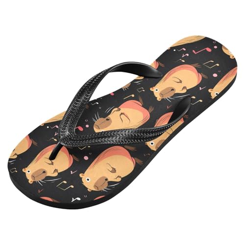 ALAZA Cute Singing Capybara Flip Flops for Women Fashion Beach Slippers Comfort Mens Flip Flops Non-Slip Rubber Shower Slippers Sandal for Hotel Travel Sport,XS2