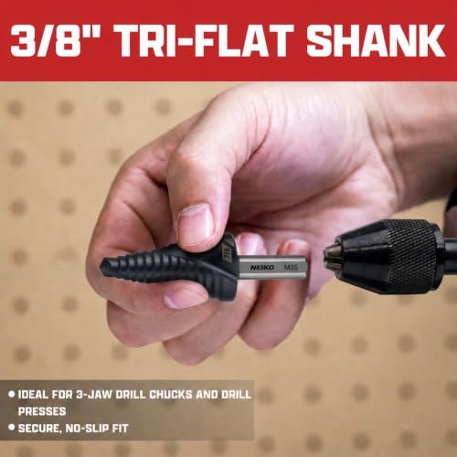 Image of NEIKO 10619B Step Drill Bit, 1 Step 7 /8 inch Spiral M35 Cobalt, AlTiSiN Coated, 3 /8 inch Tri-Flat Step Bits for Steel, Metal, Wood, Plastic, Unibit Cone Drill Bits, Two Flute