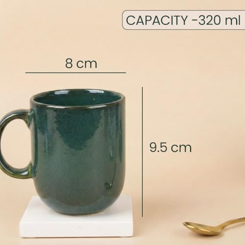 Image of The Earth Store Green Cylus Coffee Mug - 320ML Ceramic Coffee Mugs Set of 4 | Microwave & Dishwasher Safe Mugs for Gift | Home | Office | Restaurant | Daily Use Tea Mug