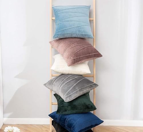 Image of Khooti Velvet Striped Cushion Cover Pack of 1-38 inchX38 inch /97X97 Cm | Ice Blue | Soft Pillow Covers Cushion Case for Sofa Bedroom Living Room Chair Car, Cushion Cover with Zig Zag Pattern