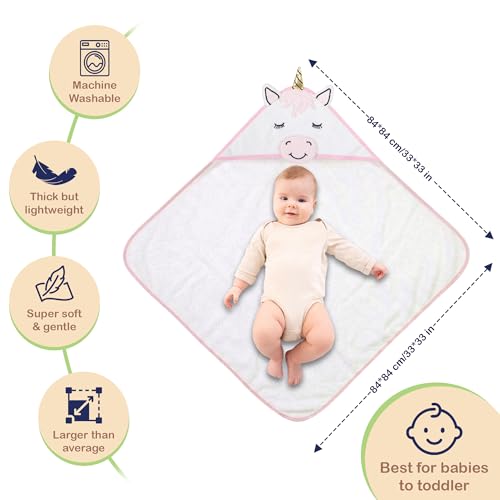 Image of OEKO-TEX 100% Organic Cotton Baby Toddler Bath Towel Ultra-Soft 33x33 in